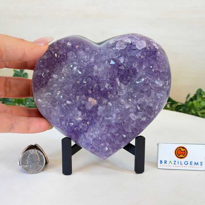 Amethyst Heart Geode on a Metal Stand, 2.2 lbs and 5.4" Tall #5463-0375