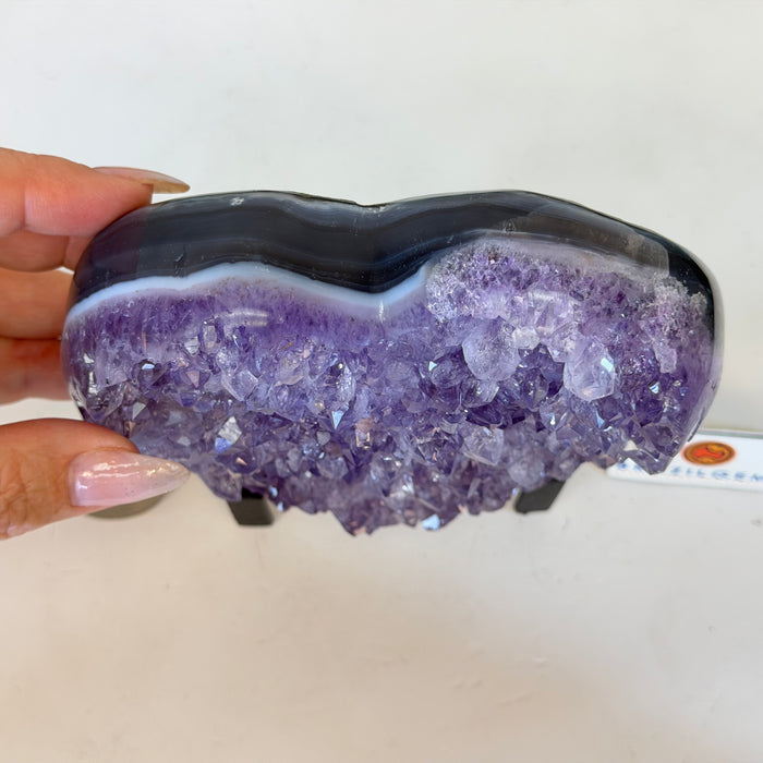 Amethyst Heart Geode on a Metal Stand, 2.2 lbs and 5.4" Tall #5463-0375