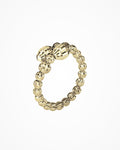 Anello Contrarie in argento con cristalli, due elementi contrapposti, placcato oro giallo e rodio, design aperto ed elegante