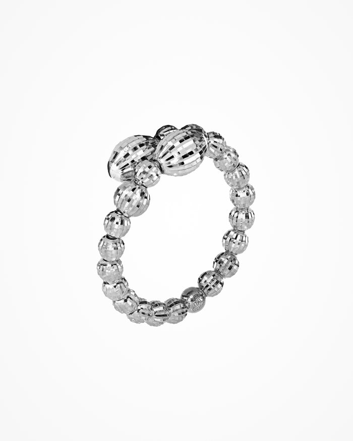 Anello Contrarie in argento con cristalli, due elementi contrapposti, placcato rodio, design aperto ed elegante