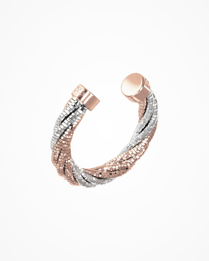 Anello in argento Spring Twist placcato oro rosa e rodio