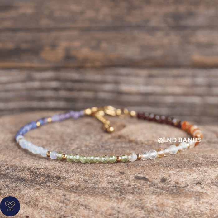 Anklet: 7 Chakra 3mm Faceted, Meditation Bohemian Yoga, Balance power protection calm - LND Bands