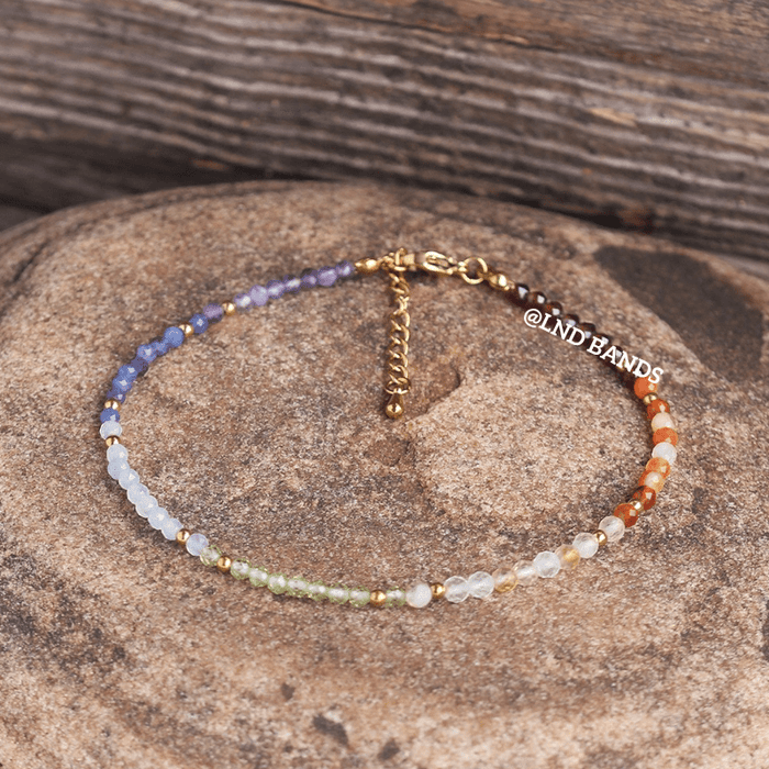 Anklet: 7 Chakra 3mm Faceted, Meditation Bohemian Yoga, Balance power protection calm - LND Bands
