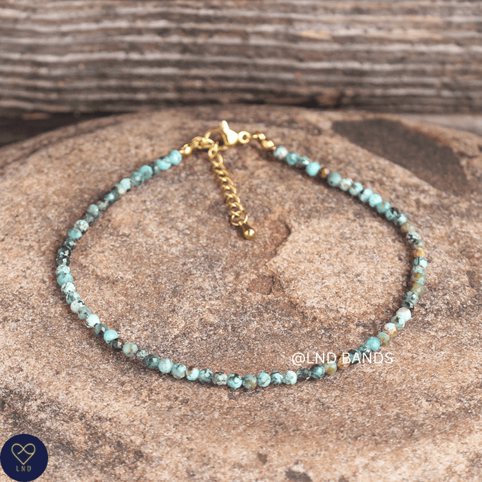 Anklet: African Turquoise 3mm Faceted, Meditation Bohemian Yoga Tibetan, luck protection - LND Bands