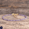 Anklet: Amethyst 3mm Faceted, Meditation Bohemian Yoga Tibetan, Balance protection - LND Bands