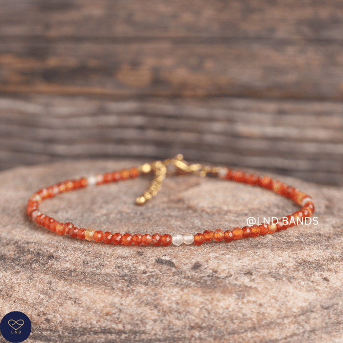 Anklet: Carnelian 3mm Faceted, Meditation Bohemian Yoga Tibetan, Balance protection - LND Bands