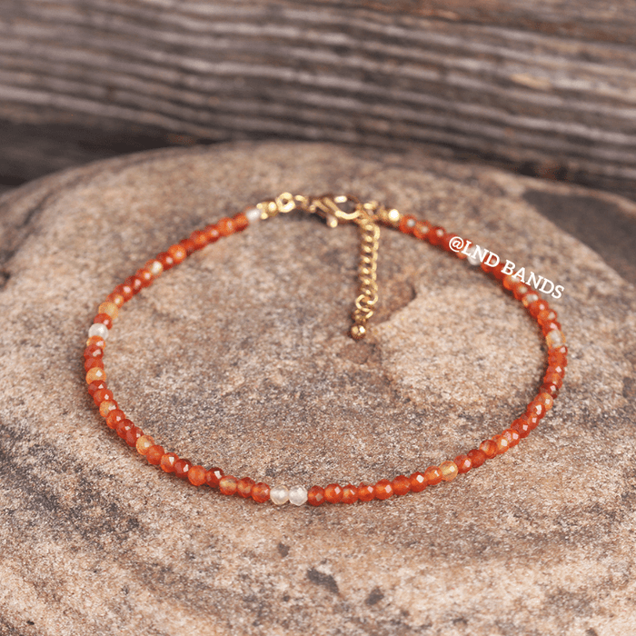 Anklet: Carnelian 3mm Faceted, Meditation Bohemian Yoga Tibetan, Balance protection - LND Bands