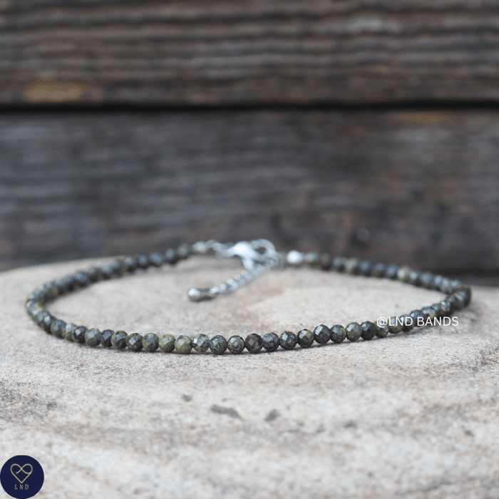 Anklet: Dragon Blood 3mm Faceted, Meditation Bohemian Yoga Tibetan, happiness joy wisdom - LND Bands