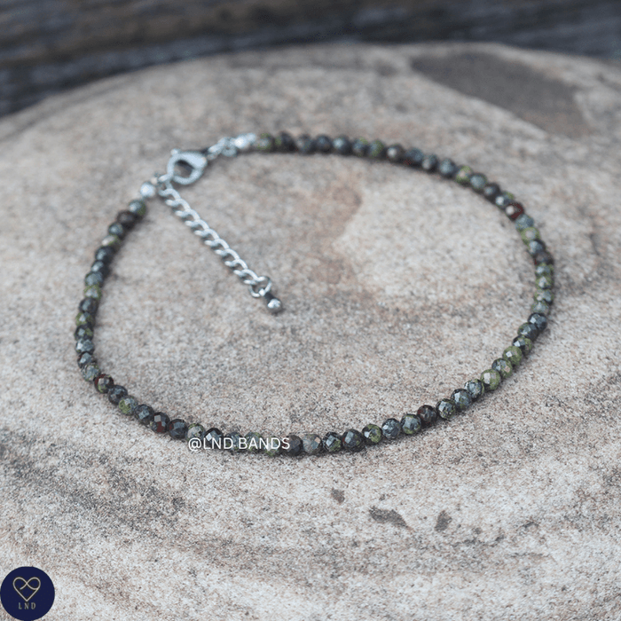 Anklet: Dragon Blood 3mm Faceted, Meditation Bohemian Yoga Tibetan, happiness joy wisdom - LND Bands