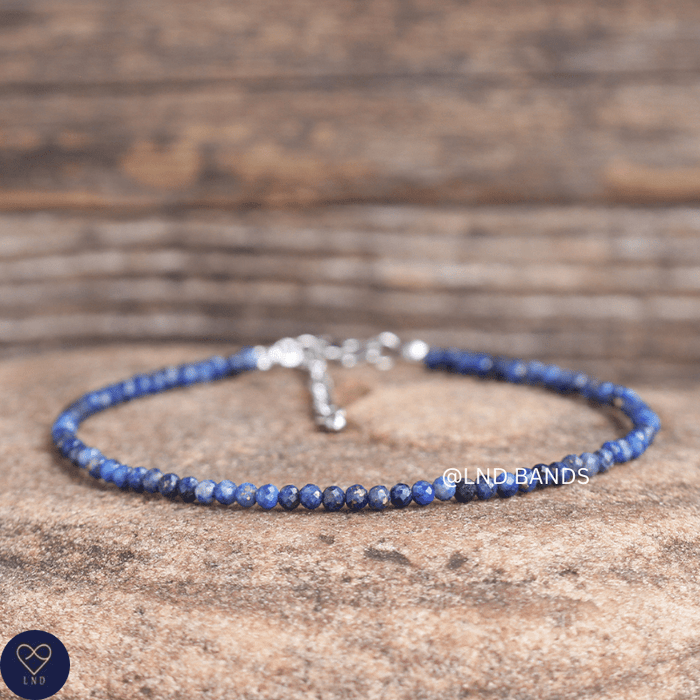 Anklet: Lapis Lazuli 3mm Faceted, Meditation Bohemian Yoga Tibetan, balance harmony - LND Bands