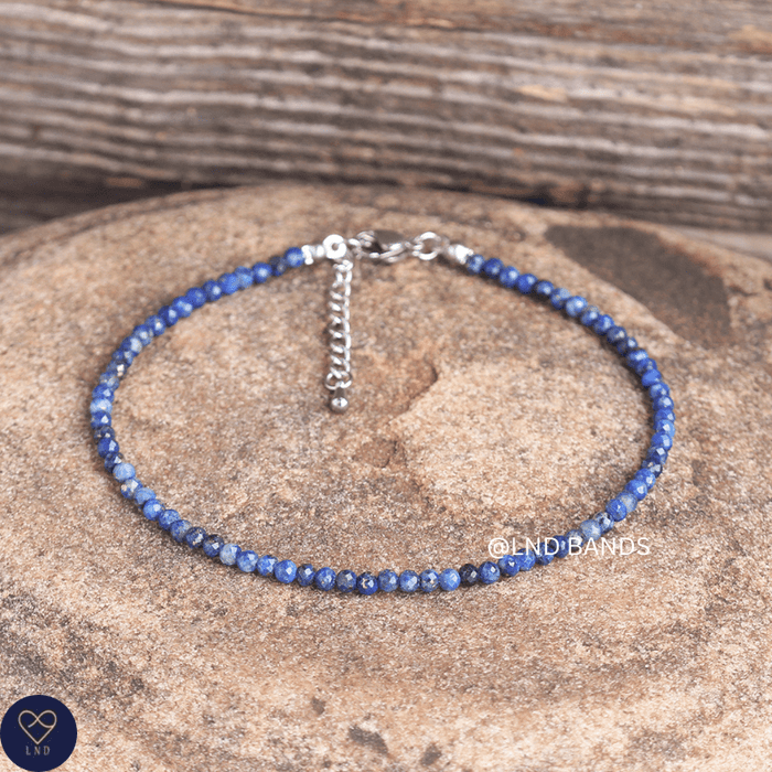 Anklet: Lapis Lazuli 3mm Faceted, Meditation Bohemian Yoga Tibetan, balance harmony - LND Bands