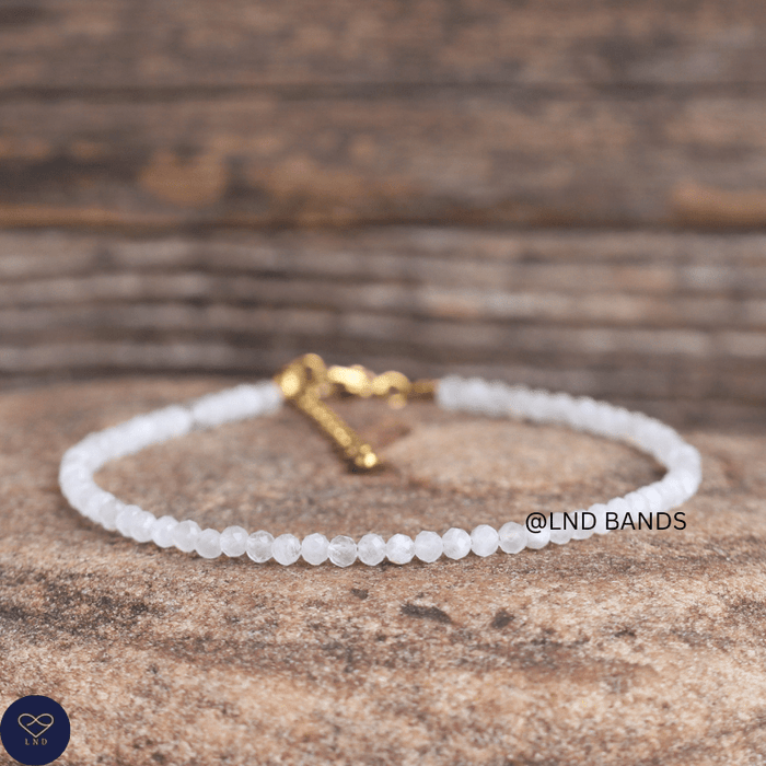 Anklet: Moonstone 3mm Faceted, Meditation Bohemian Yoga Tibetan, Balance protection - LND Bands