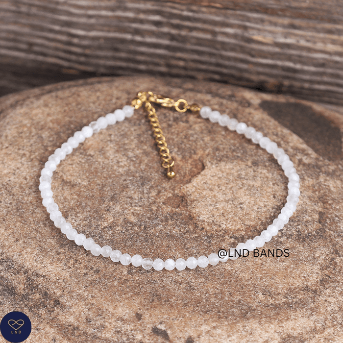Anklet: Moonstone 3mm Faceted, Meditation Bohemian Yoga Tibetan, Balance protection - LND Bands