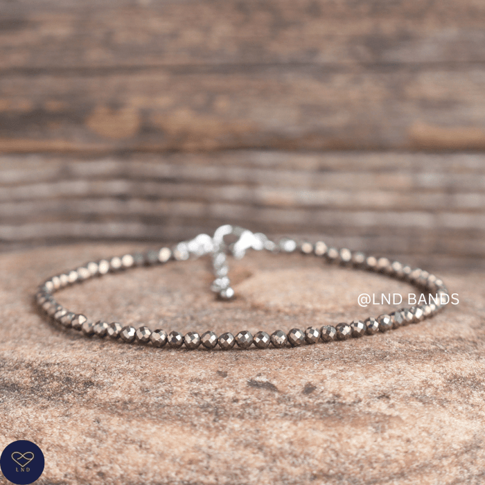 Anklet: Pyrite 3mm Faceted, Meditation Bohemian Yoga Tibetan, prosperity abundance - LND Bands