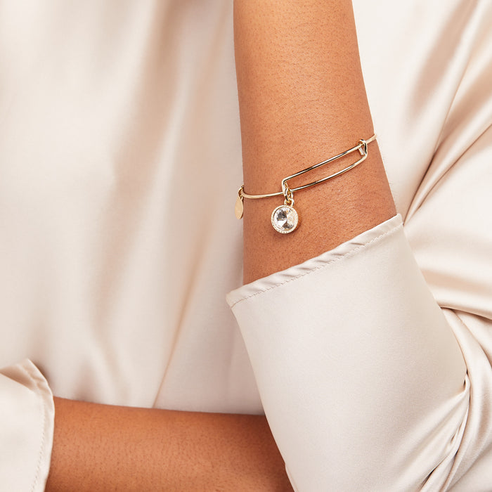 April Clear Crystal Birthstone Charm Bangle