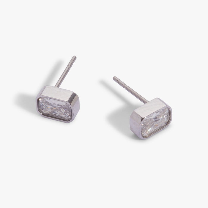 April Emerald-Cut Birthstone Stud Earrings