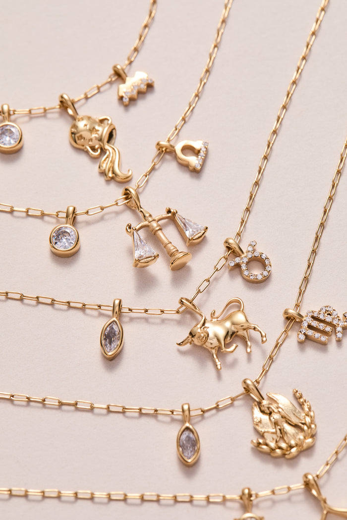 Aquarius Zodiac Charm Cluster Necklace