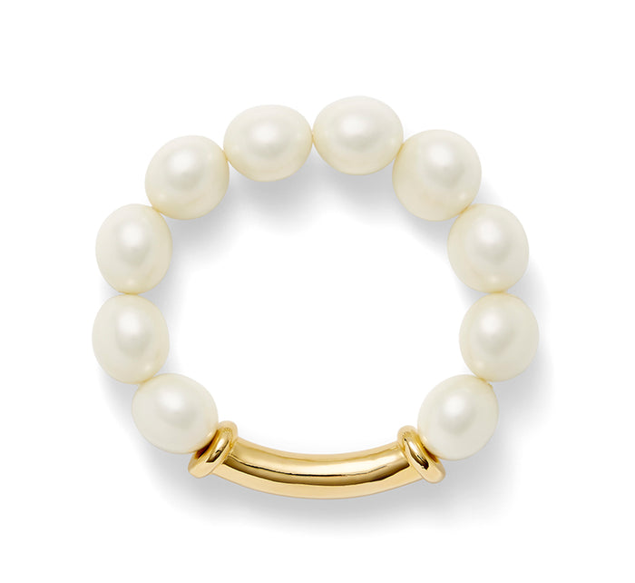 Big Pebble Stack Bracelet in white and gold