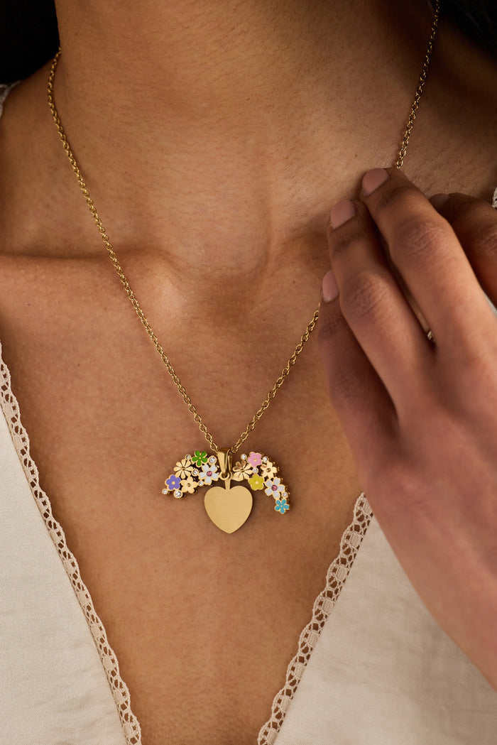 Blossoming Flowers Enamel Locket Pendant Necklace