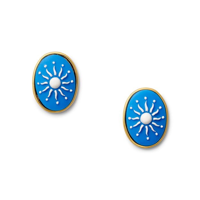 Blu Sunburst Cameo Earring