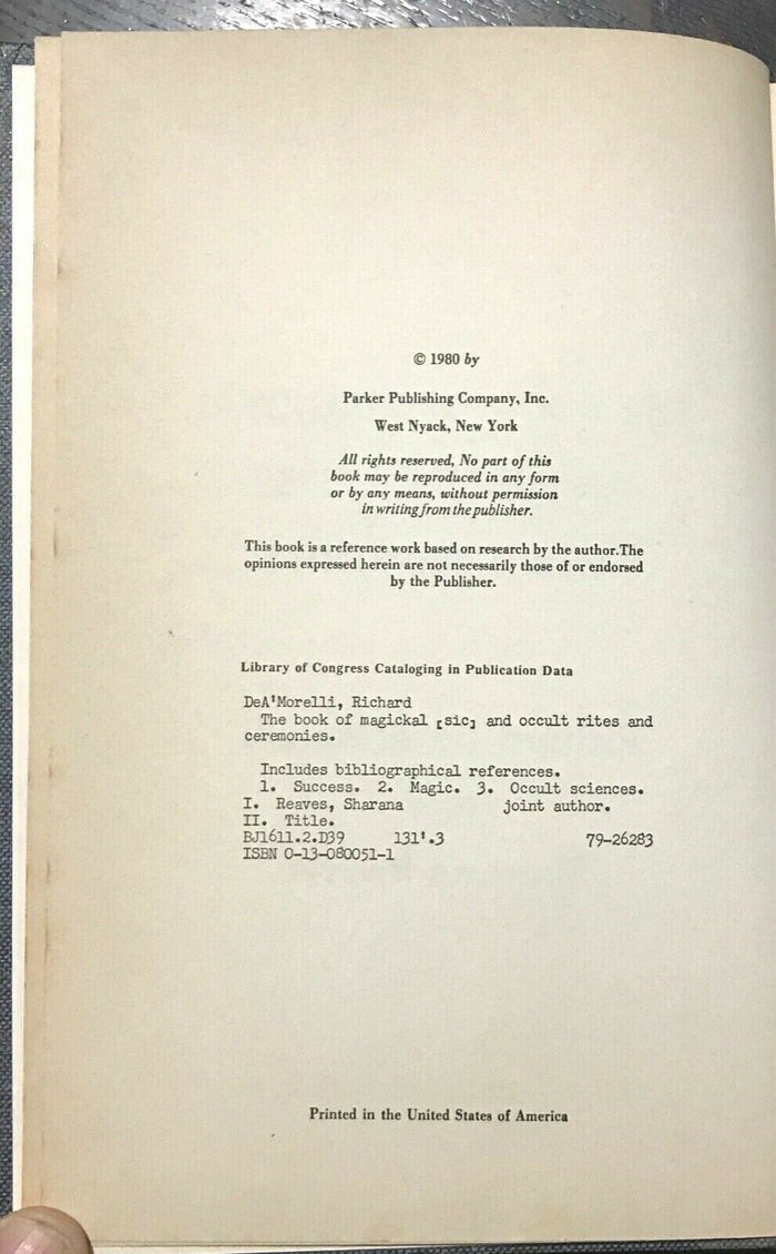 BOOK OF MAGICKAL AND OCCULT RITES, CEREMONIES - 1st 1980 - GRIMOIRE WITCHCRAFT
