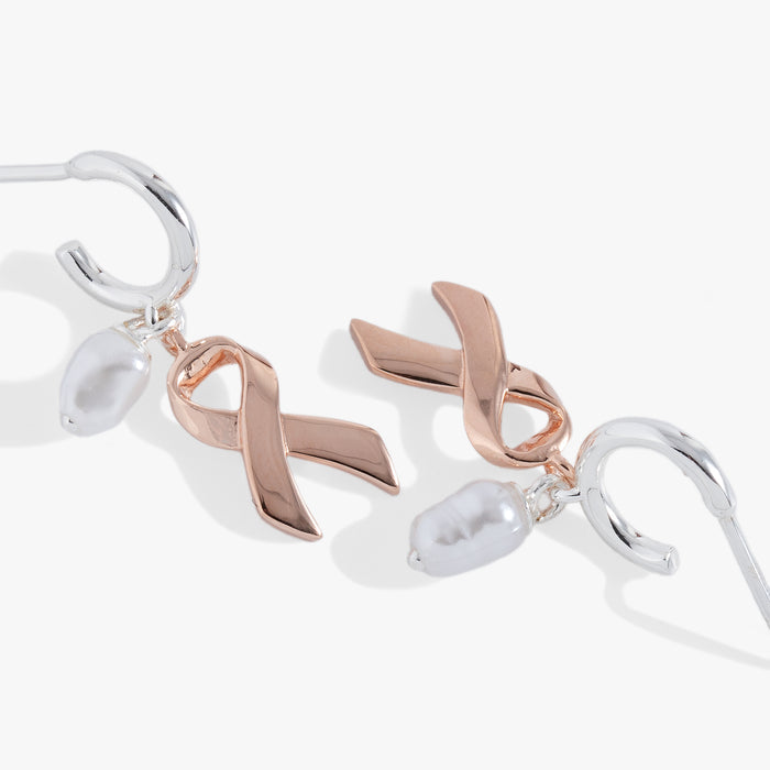 Breast Cancer Awareness Pink Ribbon Huggie Hoop Earrings