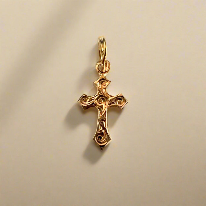 Byzantine Cross Charm Pendant in 14K Pink Gold