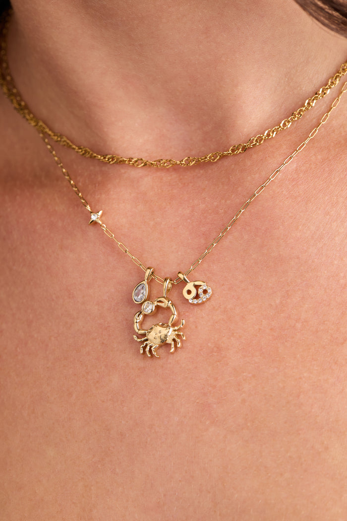 Cancer Zodiac Charm Cluster Necklace