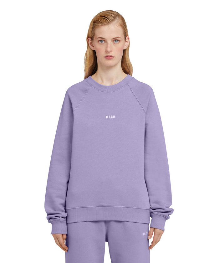 Cotton Crewneck t-shirt with Msgm Micrologo Print Lilac