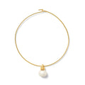 neck wire and detachable large white pebble pearl pendant.