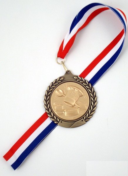 Culinary Chef Medal with red white and blue ribbon against a white background.