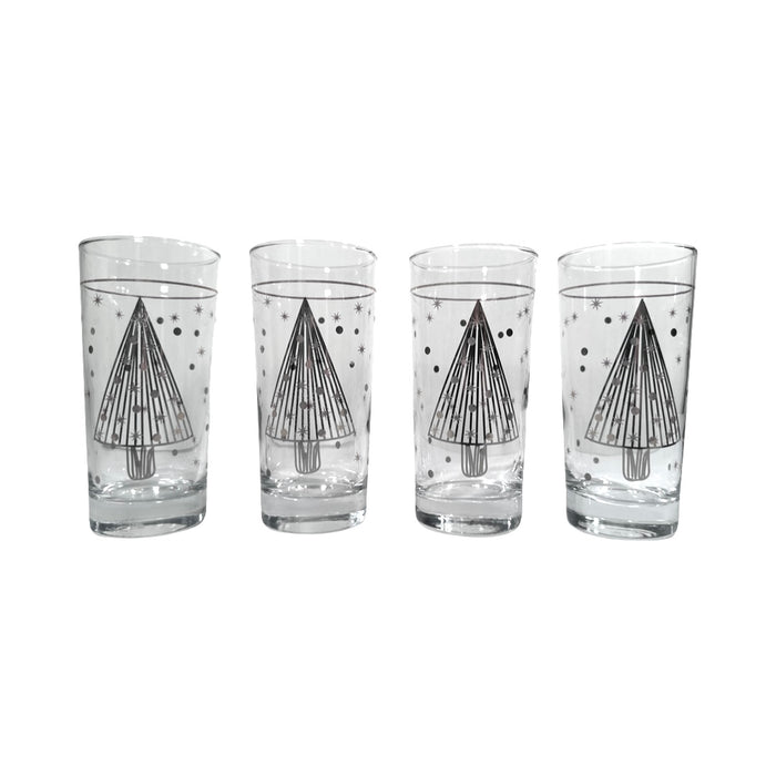 Culver Mid-Century Silver and Gold Christmas Tree Glasses (Set of 4)
