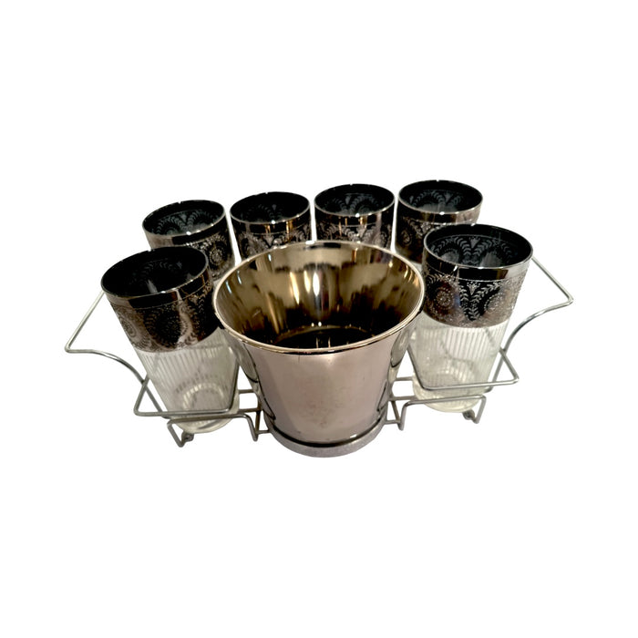 Culver Tyrol 8 Piece Mid-Century Silver and Frosted Cocktail Glasses&nbsp;