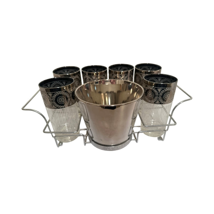 Culver Tyrol 8 Piece Mid-Century Silver and Frosted Cocktail Glasses&nbsp;