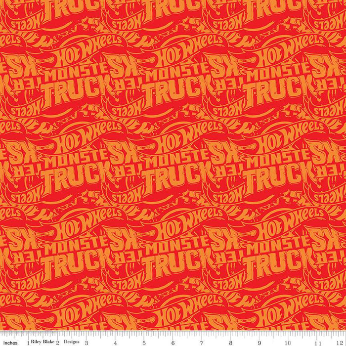Curtain Valance - Hot Wheels Monster Trucks Tonal Red Cotton