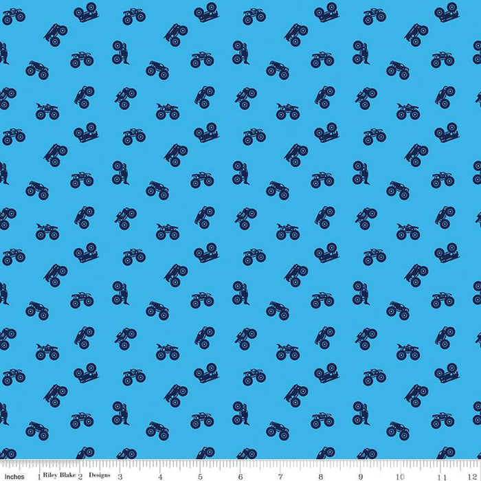 Double Sided Cotton Blanket - Hot Wheels Monster Trucks Silhouette Blue Cotton