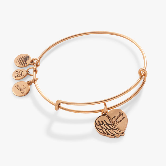 'Family Forever' Angel Wing Heart Charm Bangle