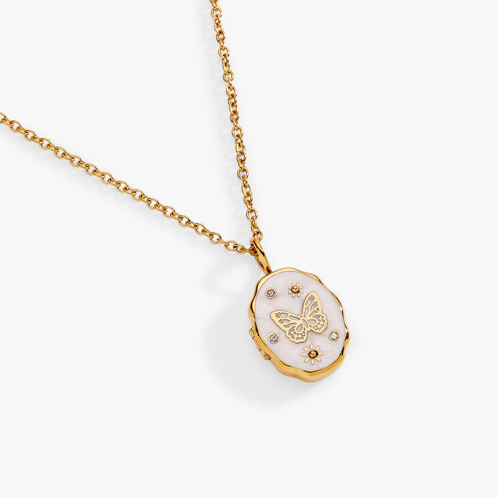 Filigree Butterfly Locket Pendant Necklace