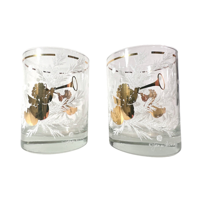 Georges Briard Signed Mid-Century Cherub Double Old Fashion Glasses (Set of 2)