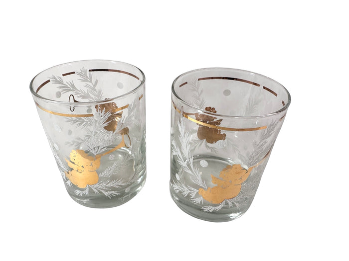 Georges Briard Signed Mid-Century Cherub Double Old Fashion Glasses (Set of 2)