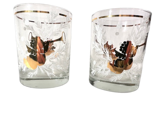 Georges Briard Signed Mid-Century Cherub Double Old Fashion Glasses (Set of 2)