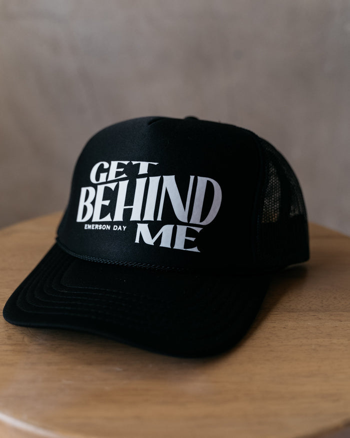 Get Behind Me Black Trucker Hat