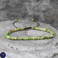 Green Grass Jasper Bead Bracelet, Adjustable 2x4mm Natural Stone Beads, Dainty Bracelet, Tibetan bracelet, Friendship, Boho style, Yoga - LND Bands