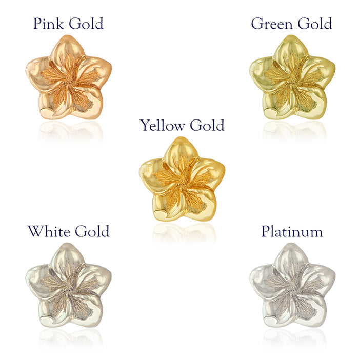 Gold colors shown on plumeria jewelry