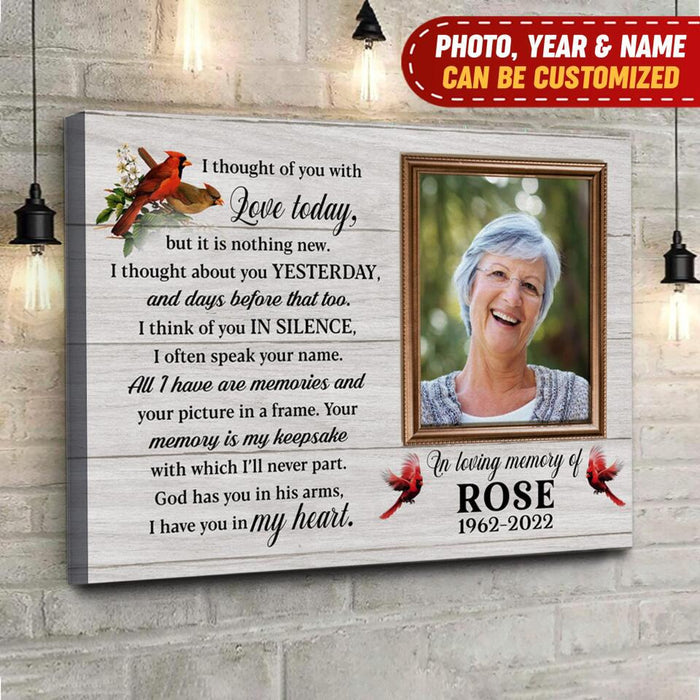 I Thought Of You With LOVE TODAY - Personalized Memorial Canvas Wall Art, Heaven Canvas, Custom Photo Gift
