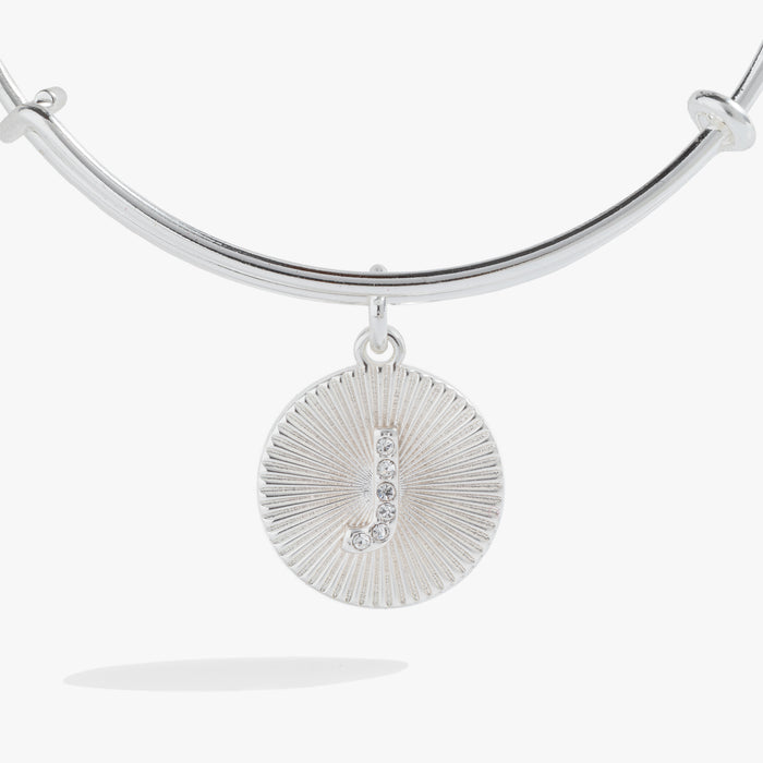 Initial J Pave Starburst Texture Bangle