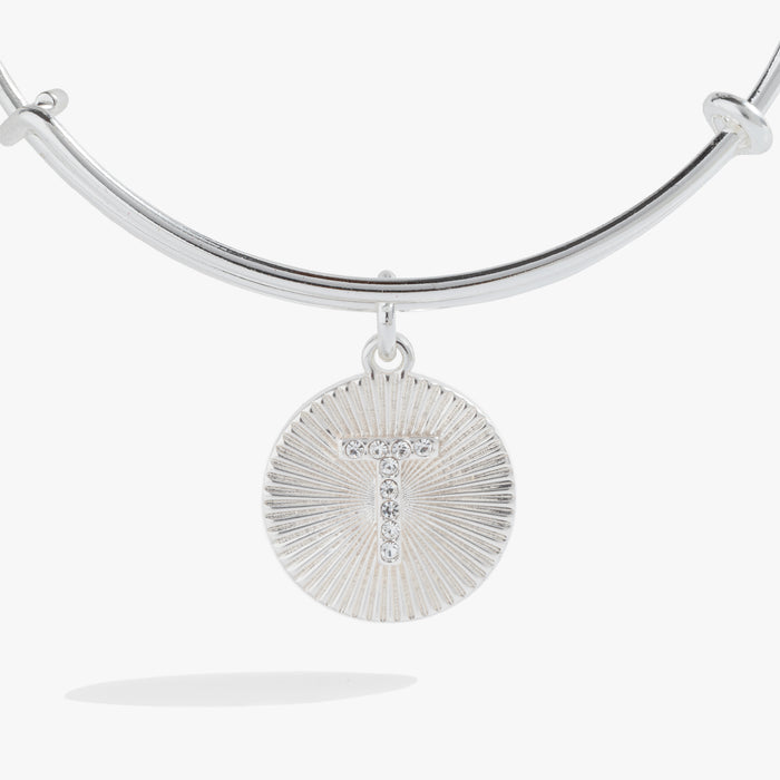 Initial T Pave Starburst Texture Bangle