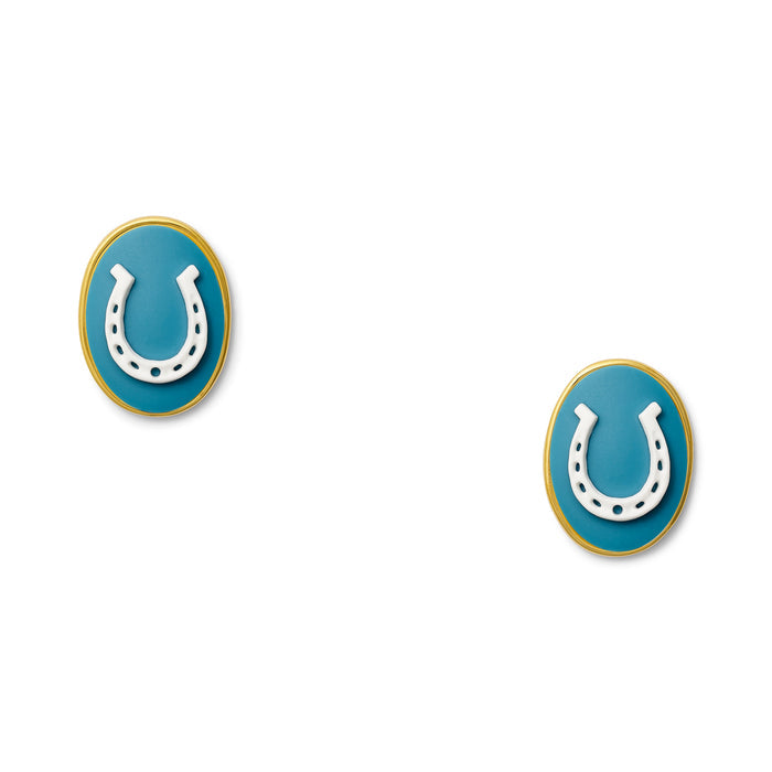 Lucky Blu Horseshoe Cameo Earring