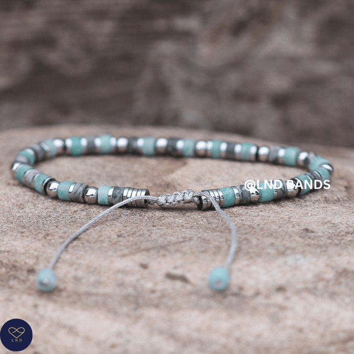 Map Jasper Amazon stone 2x4mm Gemstone Bracelet, Adjustable, Tibetan, Natural Stone, Yoga, Boho, Ethnic - LND Bands
