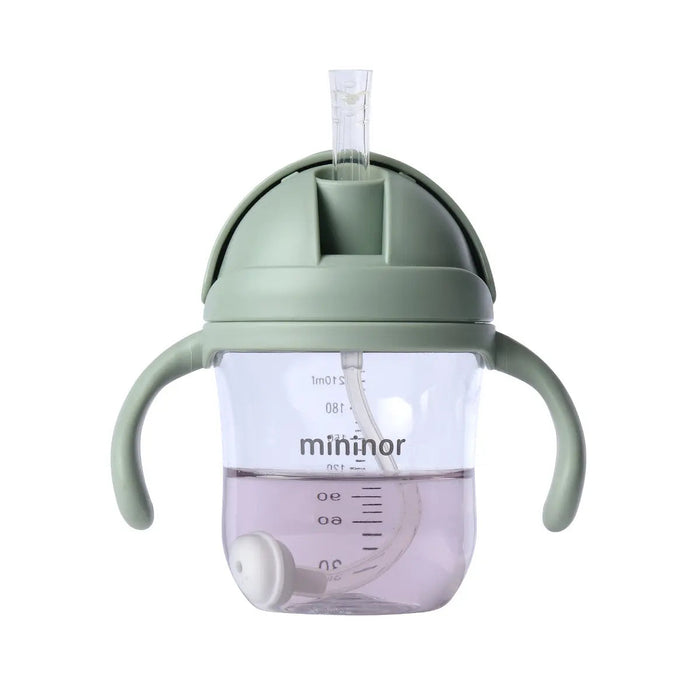 Green clear Mininor Straw Bottle Tritan 220ml for Toshi Baby, ideal for baby strollers